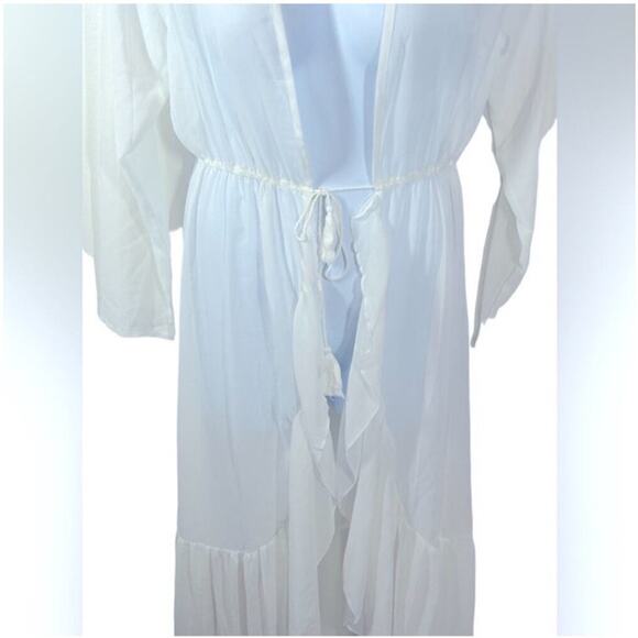 Shein White Sheer Ruffle Robe Large – Bridal, Lingerie, Beach Cover-Up - Picture 5 of 11